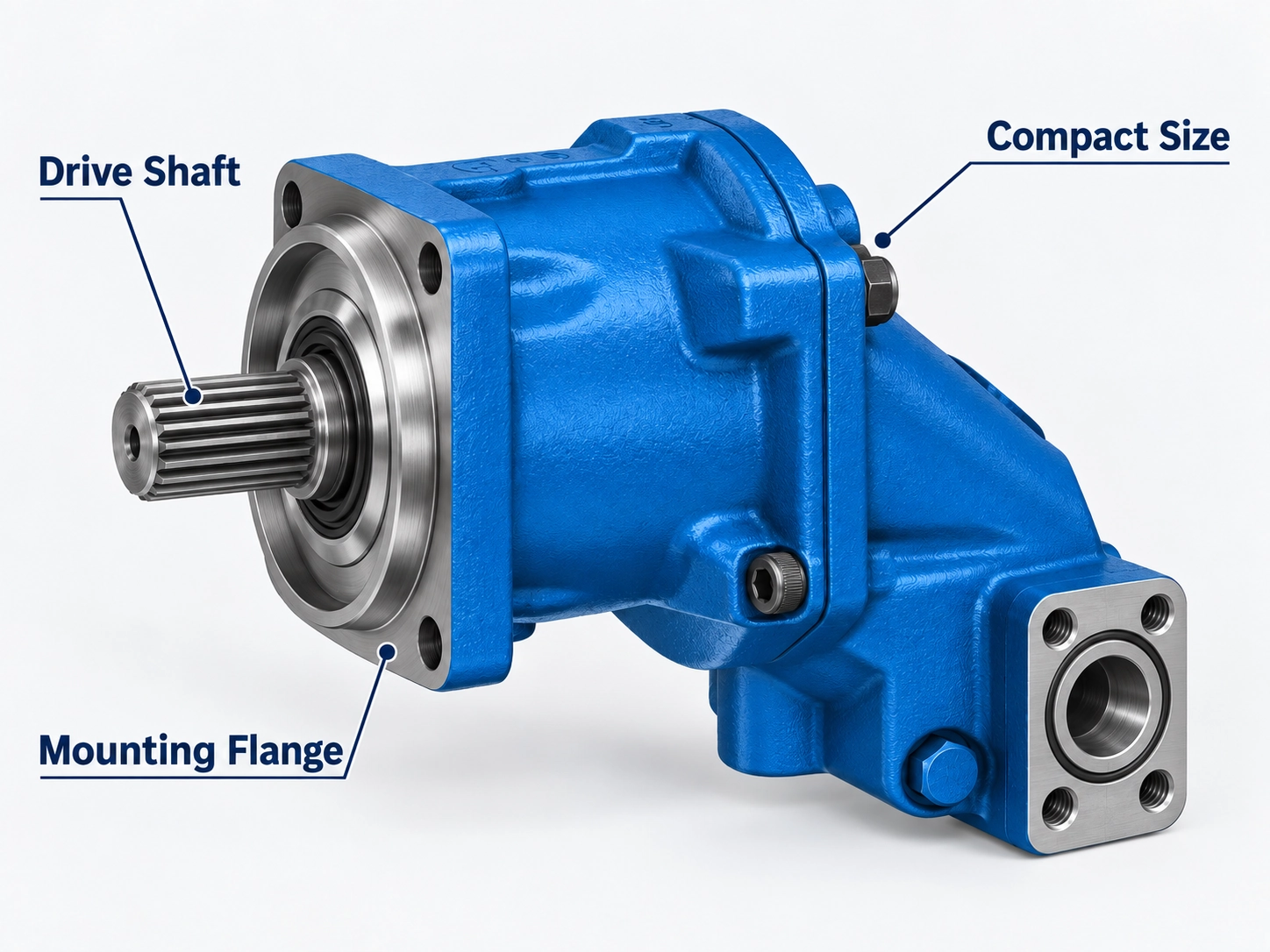 Bosch Rexroth A2FM bent-axis fixed displacement hydraulic motor unit highlighting size, drive shaft, and mounting flange configuration Bosch Rexroth A2FM bent-axis fixed displacement hydraulic motor unit highlighting size, drive shaft, and mounting flange configuration