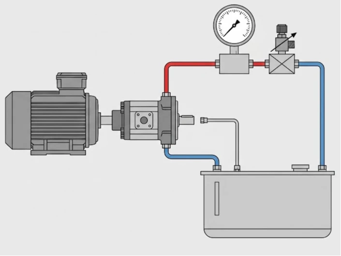 Hydraulic piston pump and pressure test setup placeholder Hydraulic piston pump and pressure test setup placeholder