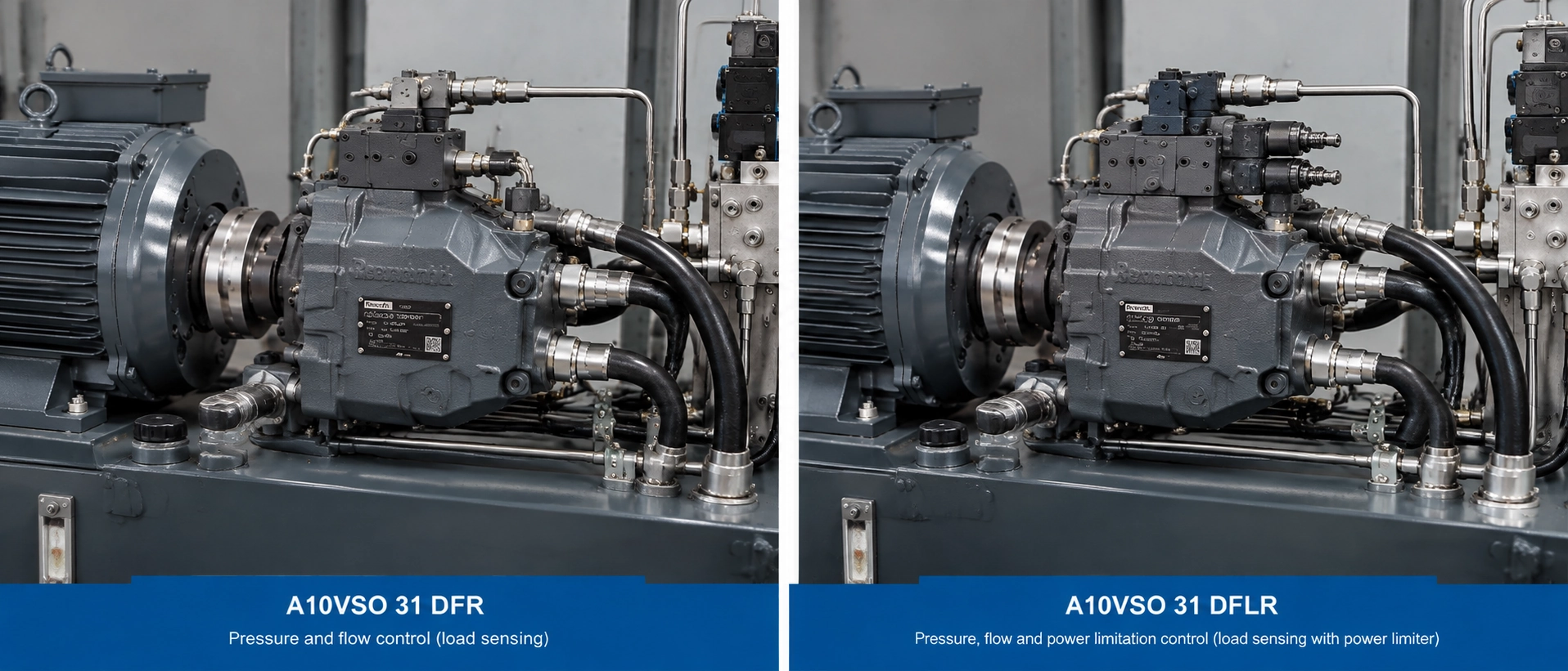 Hydraulic manifold block and electrohydraulic pressure control valve system for A10VSO Series 31 DFR and DFLR configurations Hydraulic manifold block and electrohydraulic pressure control valve system for A10VSO Series 31 DFR and DFLR configurations